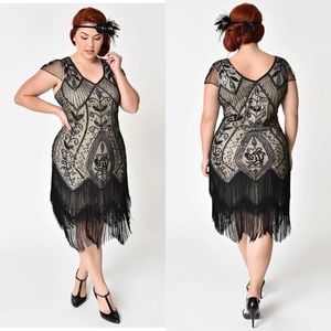 Unique Vintage 1920’s Flapper Sequin and Fringe Dress